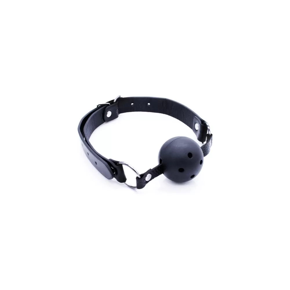Ball gag morso in ecopelle con sfera in gomma forata