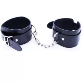Manette in ecopelle nera handcuffs per polsi fetish bdsm con catenina in metallo