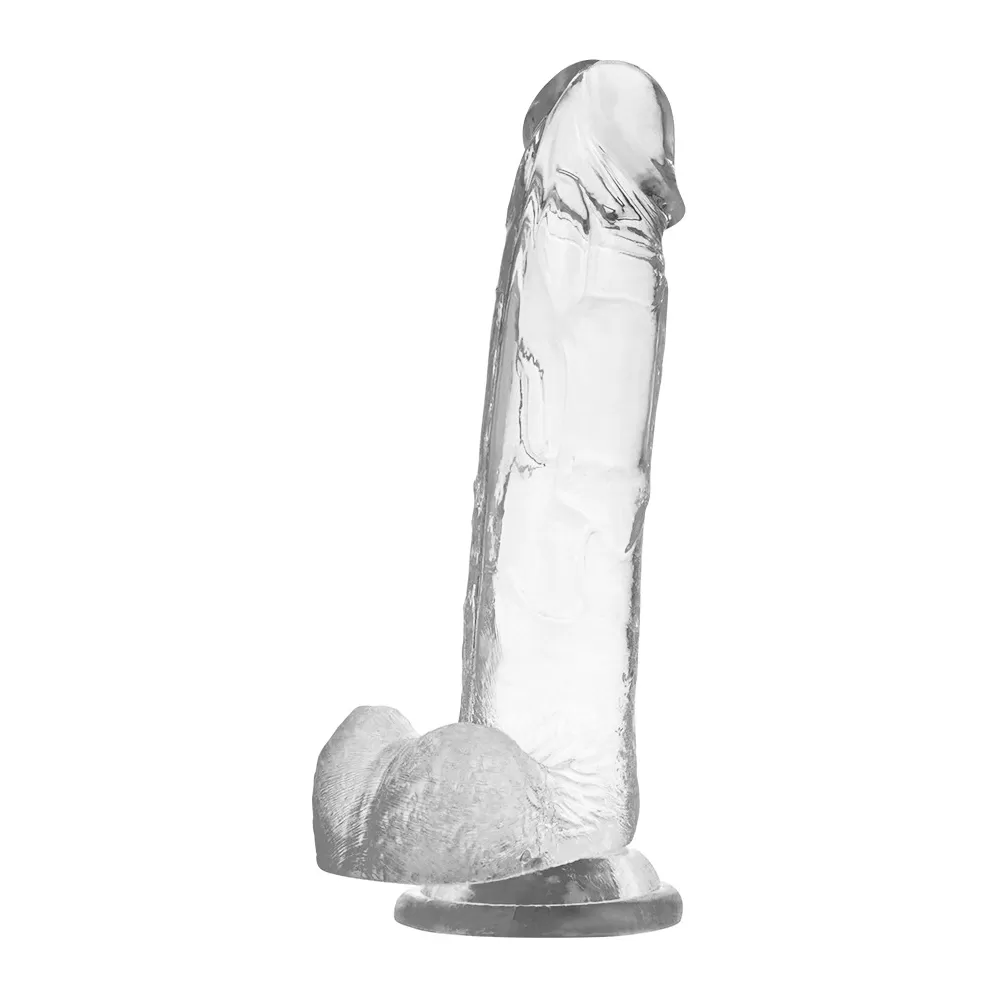 dildo trasparente con ventosa e testicoli fallo realistico 18cm