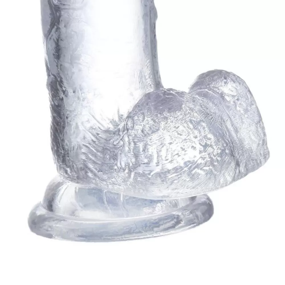 dildo realistico trasparente con testicoli e ventosa 15,5cm