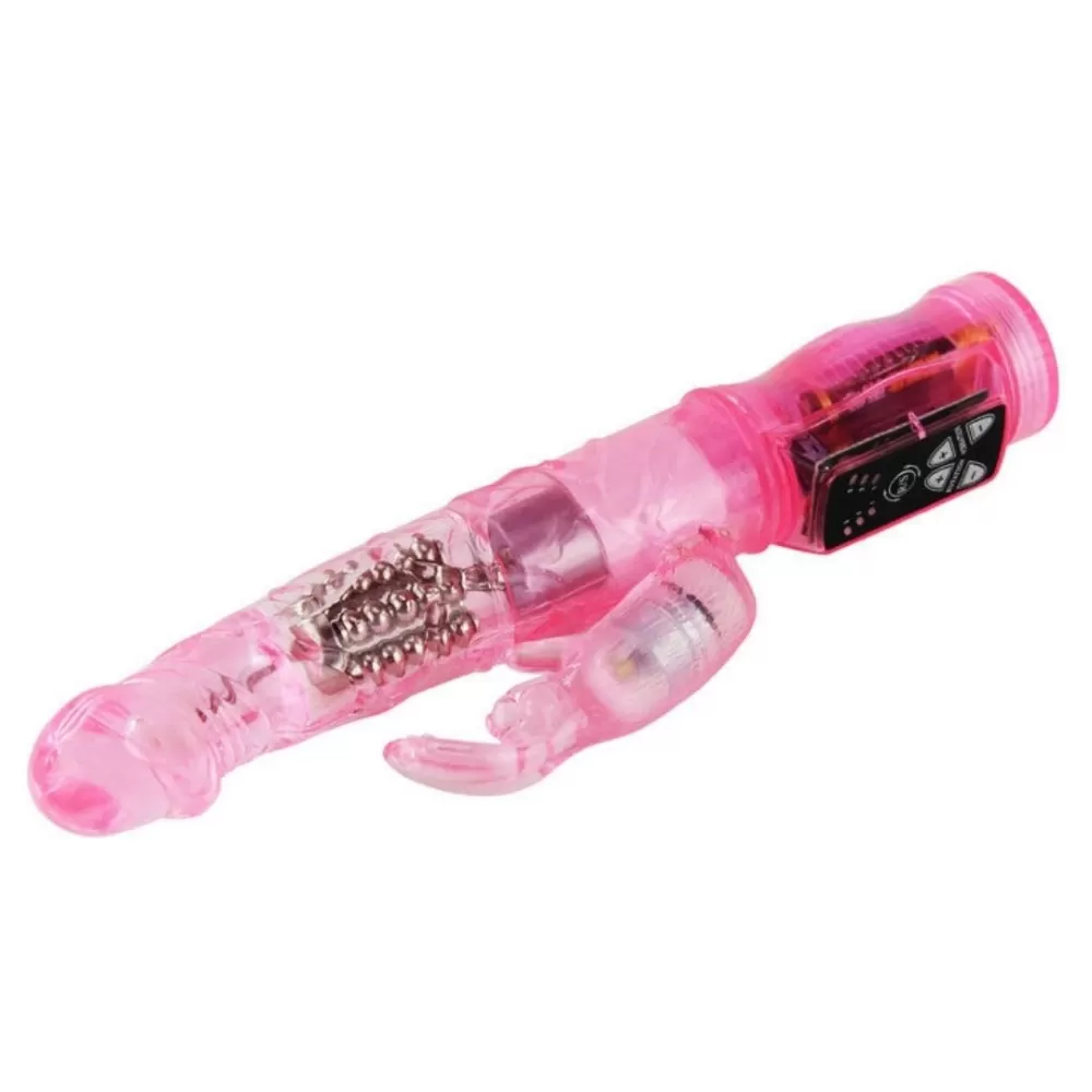 vibratore rabbit doppio in jelly rosa multispeed e rotazione