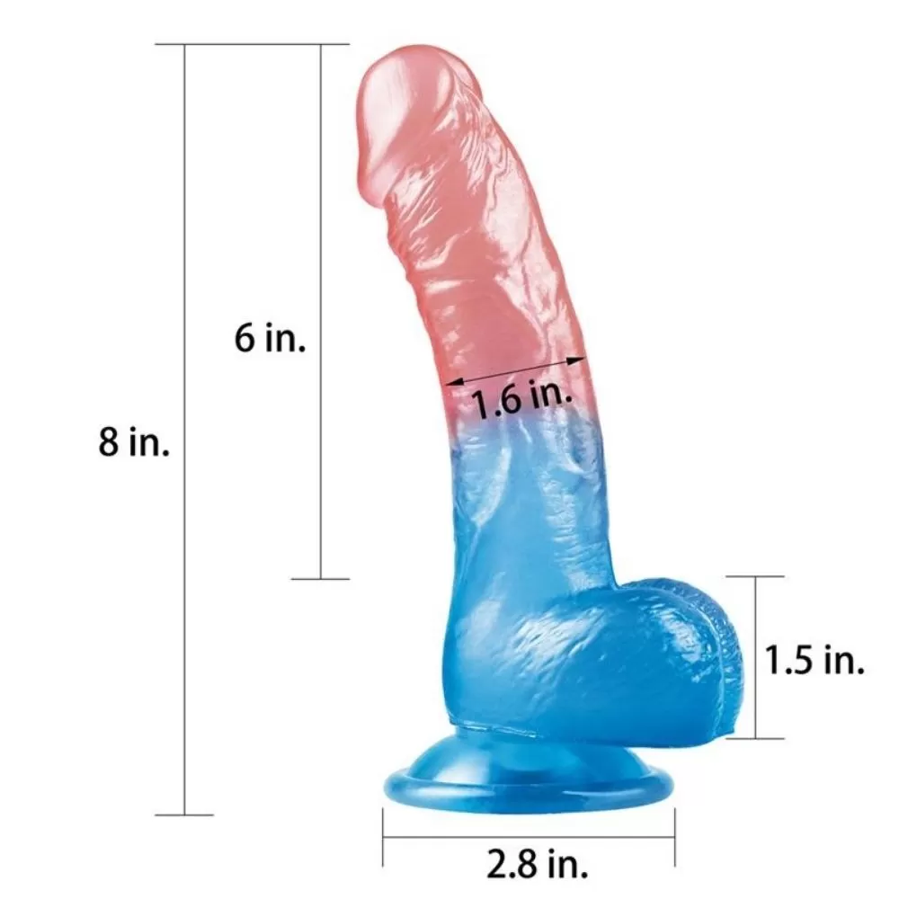 DILDO CON VENTOSA FALLO REALISTICO IN JELLY BLU E ROSA