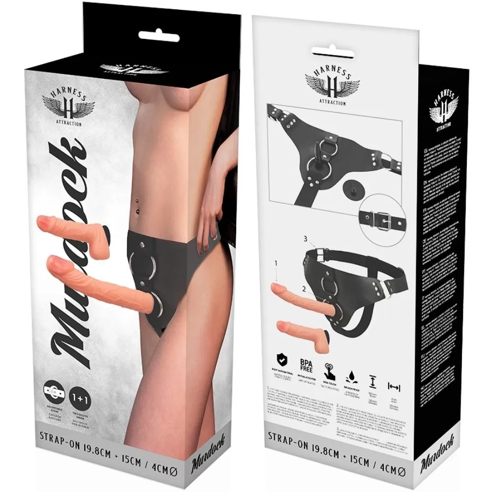 MURDOCK HARNESS ATTRACTION 19,8 CM cintura fallica doppio dildo naturale