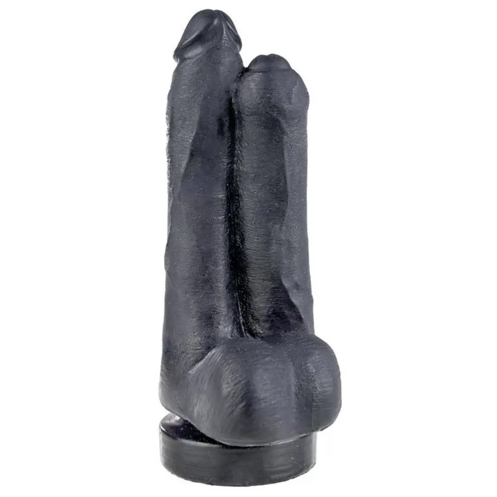 Doppio dildo a ventosa realistico nero con due dildi attaccati