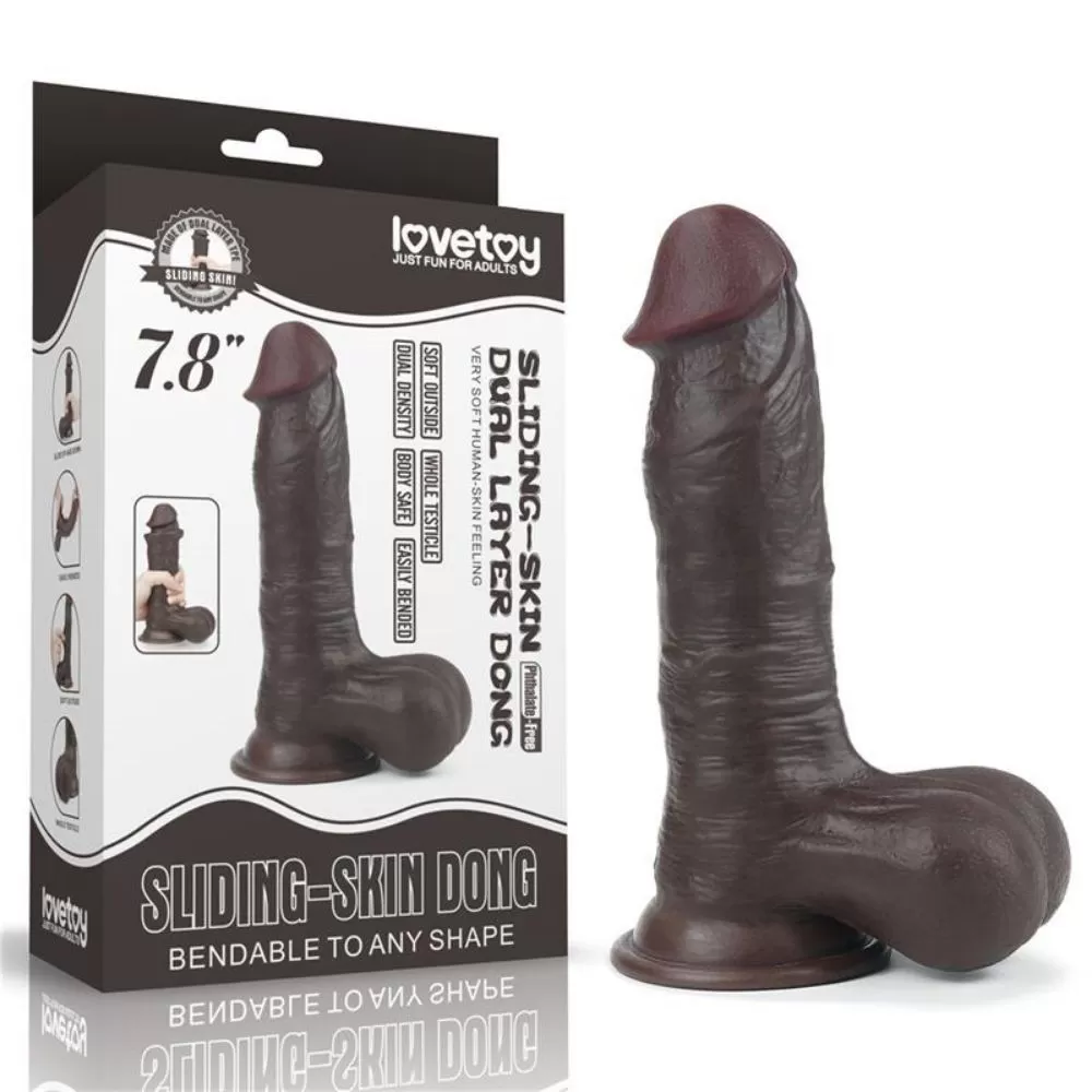 Dildo Sliding Skin Dual Layer Brown 19,5 cm LoveToy