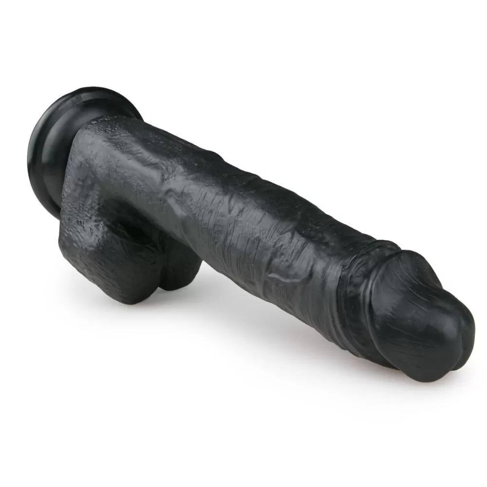 dildo nero realistico con ventosa e testicoli di EasyToys