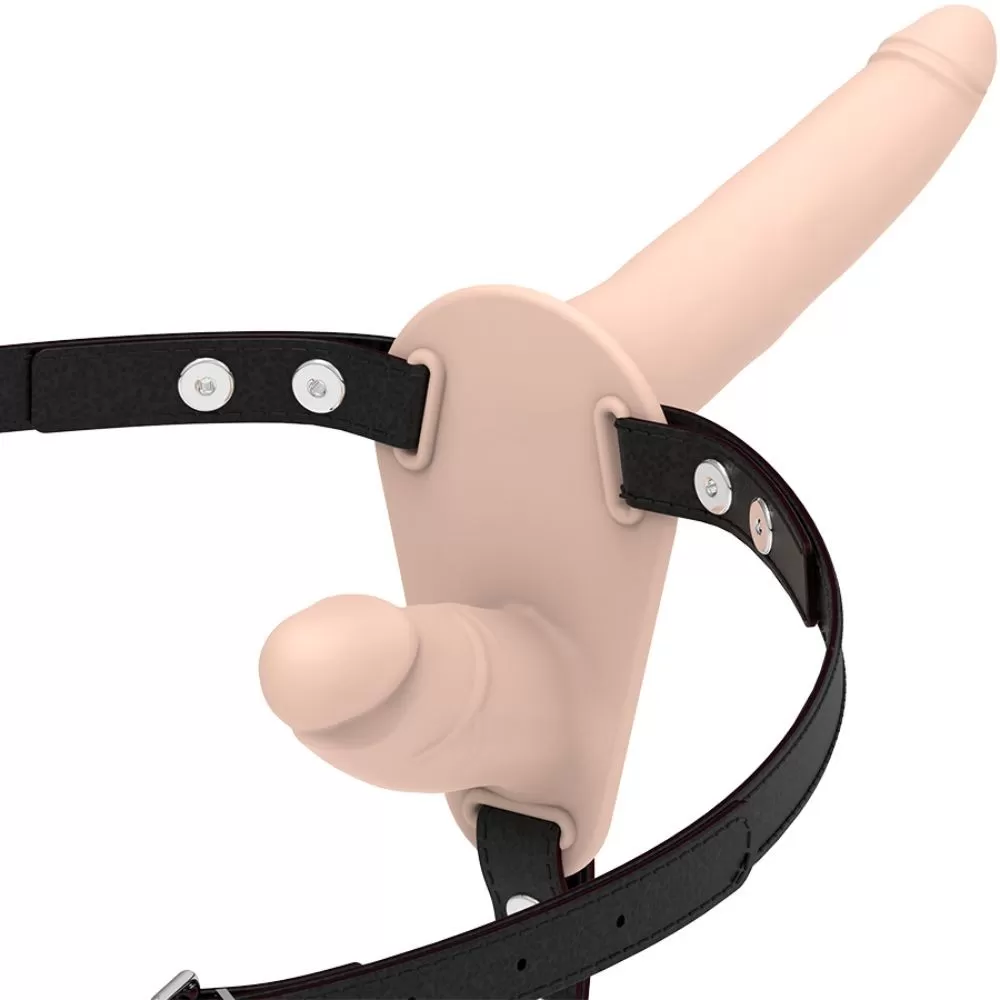 DILDO DOPPIO STRAP-ON PELLE NATURALE