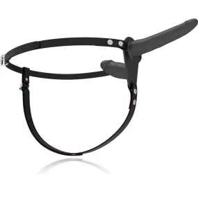 IMBRACATURA SOTTOMESSA FETISH - VIBRATORE NERO A DOPPIA PENETRAZIONE