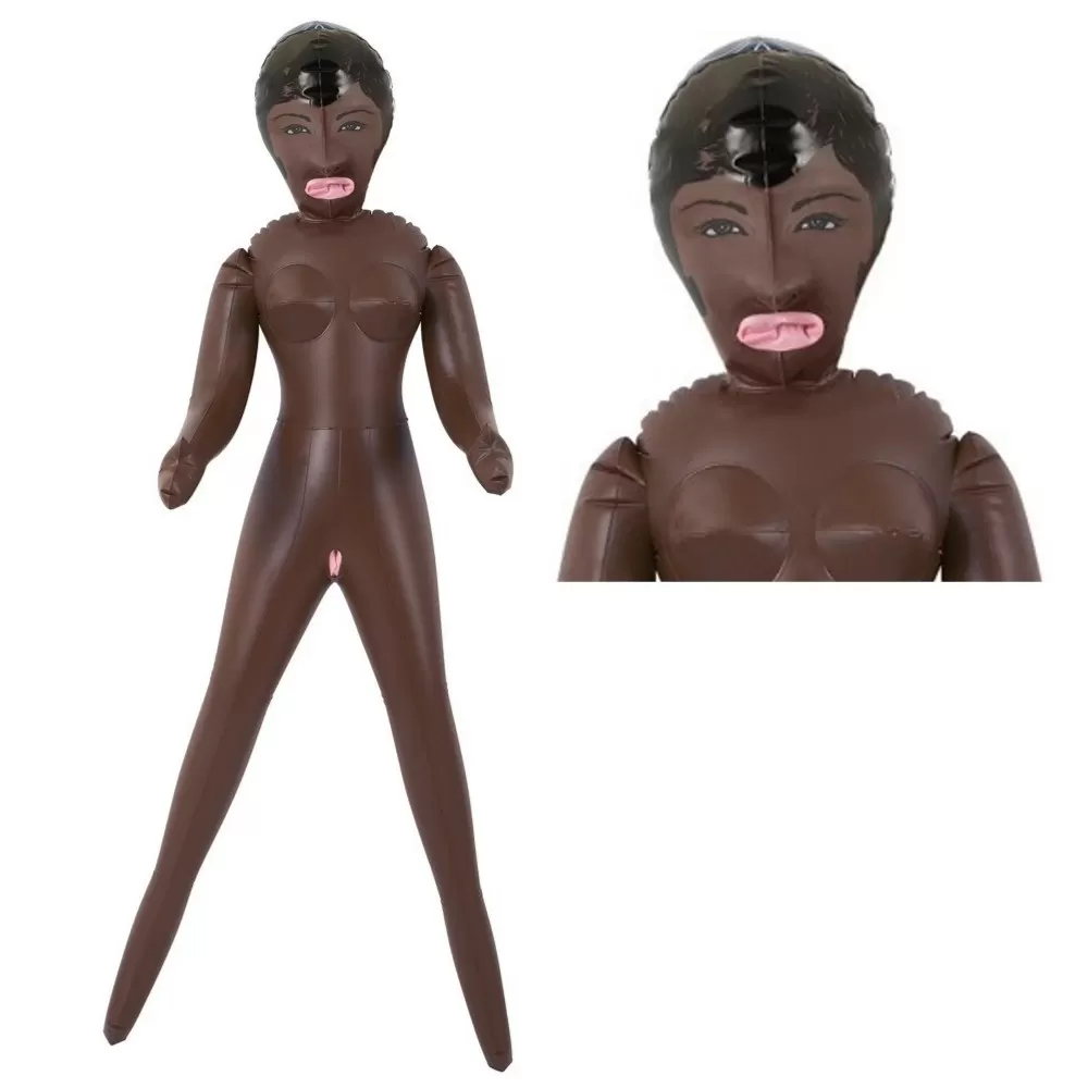 BAMBOLA GONFIABILE NERA AD ALTEZZA NATURALE IDEALE ANCHE PER SCHERZI DI ADDIO AL CELIBATO E COMPLEANNI