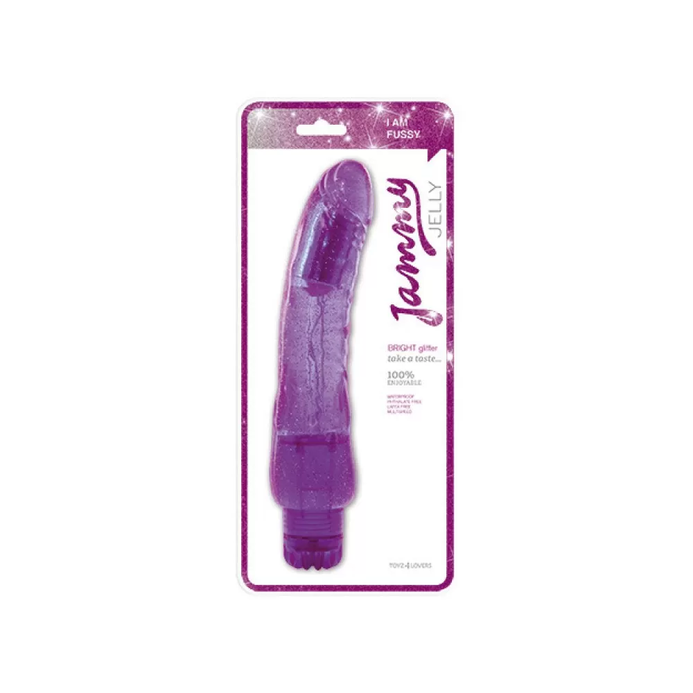 vibratore realistico dildo fallo in jelly glitterato viola 24,5 cm