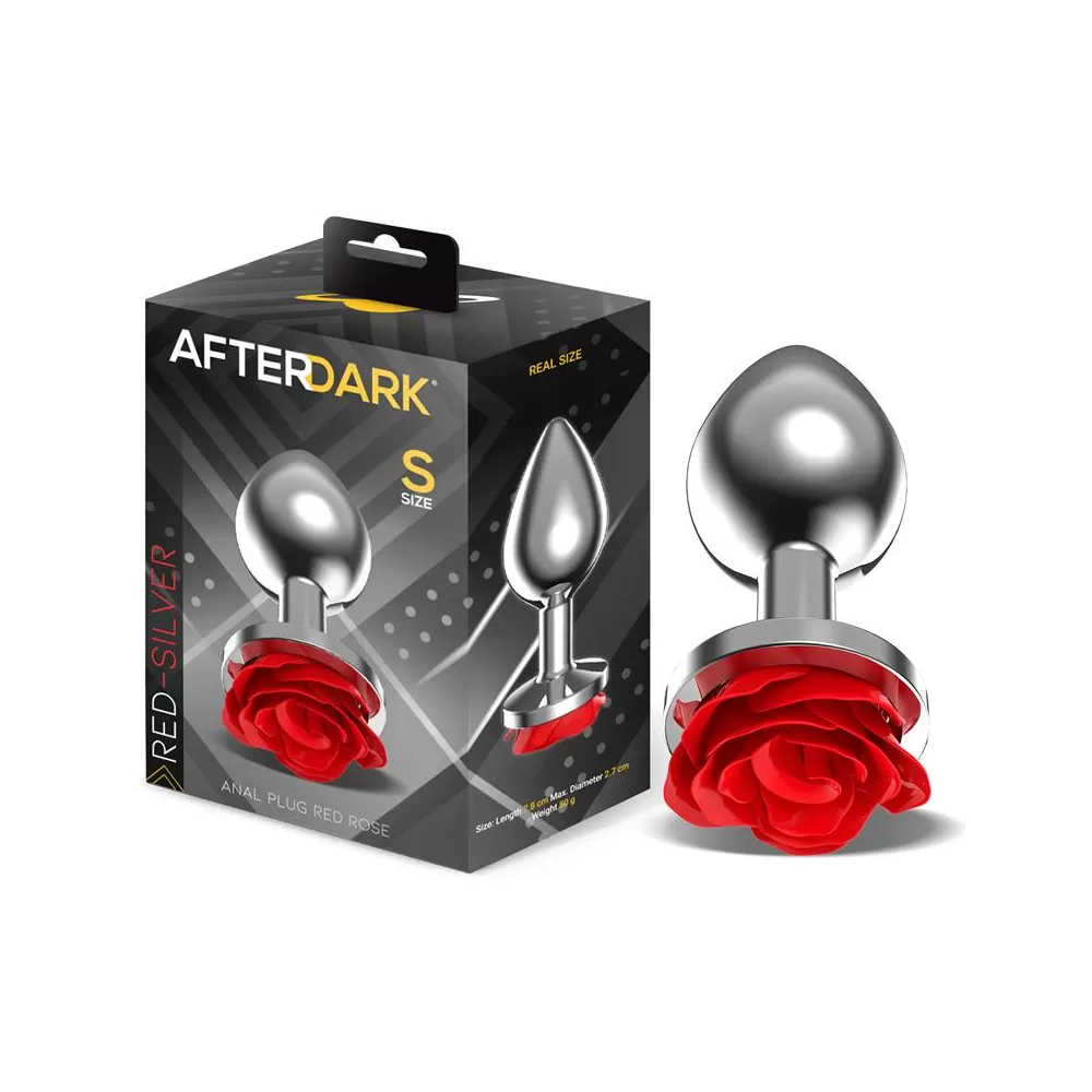 Plug anale in metallo AFTERDARK con base a rosa rossa - Taglia S