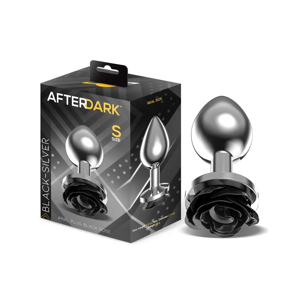 Plug anale in metallo AFTERDARK con base in rosa nera taglia S