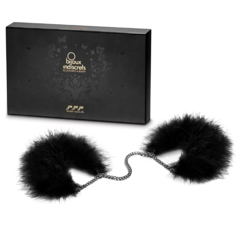 manette di metallo e piume nero manette sexy per Bondage